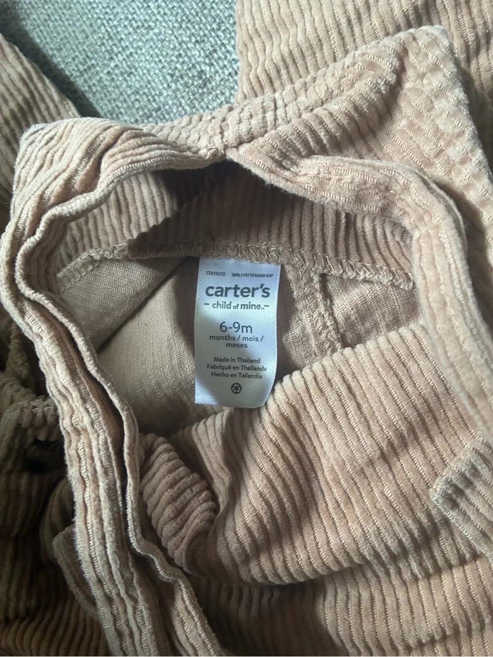 Carter's Tan Corduroy Overalls with Bear Pocket